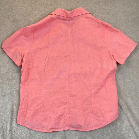Quizz Again Women's Blouse L Linen/Cotton Blend Pink Short Sleeve Embroidered Bu - Picture 9 of 9